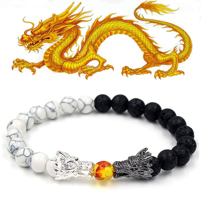 Buddha Stones White Turquoise Lava Rock Dragon Blessing Beaded Bracelet