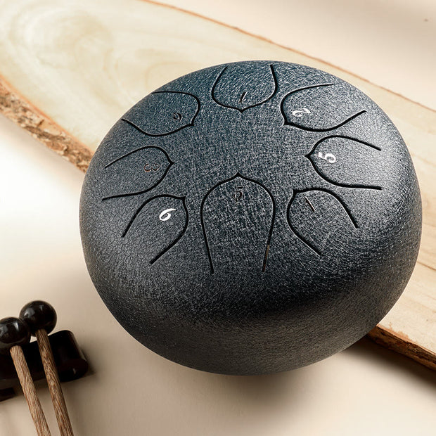 Buddha Stones Steel Tongue Drum Sound Healing Meditation Lotus Pattern Drum Kit 8 Note 6 Inch Percussion Instrument Tongue Drum BS DarkGray