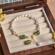 Buddha Stones 925 Sterling Silver Natural Pearl Hetian Jade Healing Bracelet Bracelet BS 2