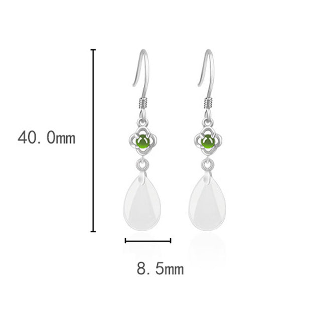 Buddha Stones 925 Sterling Silver Natural Hetian White Jade Water Drop Design Protection Drop Dangle Earrings Earrings BS 5