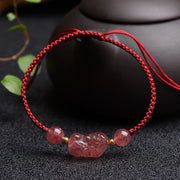 Buddha Stones Natural Strawberry Quartz PiXiu Lucky Red String Bracelet