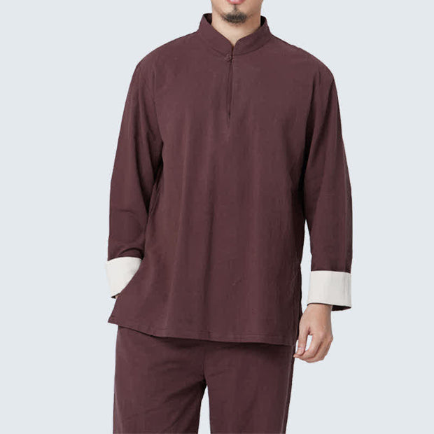 Buddha Stones Spiritual Zen Meditation Yoga Prayer Practice Cotton Linen Clothing Men's Set Clothes BS Brown XXXL