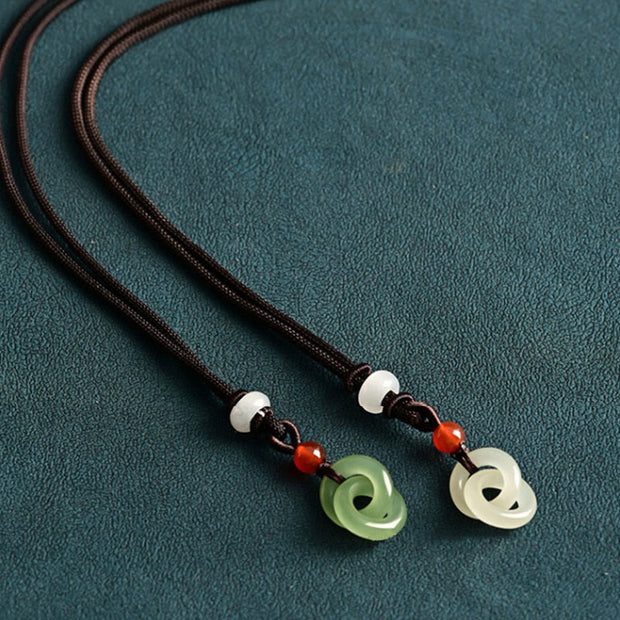 Buddha Stones Natural Hetian Cyan Jade White Jade Double Peace Buckle Success Necklace Pendant Necklaces & Pendants BS 10