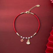 Buddha Stones Copper Coin Pearl Gourd Charm Braided Red Rope Bracelet