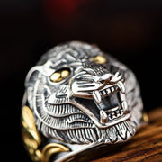 Buddha Stones 925 Sterling Silver Chinese Zodiac Tiger Protection Blessing Adjustable Ring Ring BS 6