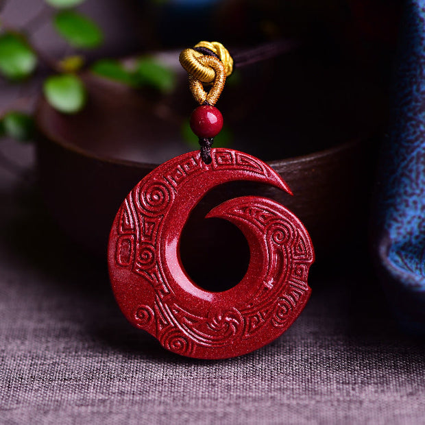 Buddha Stones One's Luck Improves Design Patern Natural Cinnabar Blessing Necklace Pendant Necklaces & Pendants BS 1