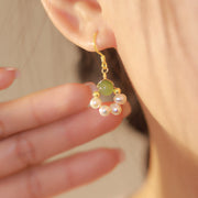 Buddha Stones Cyan Jade Pearl Bead Luck Drop Earrings Earrings BS 6