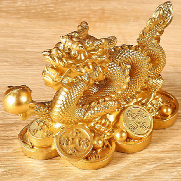 Buddha Stones Feng Shui Dragon Copper Coin Wealth Success Luck Decoration Decorations BS 3