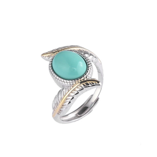 Buddha Stones 925 Sterling Silver Turquoise Feather Strength Protection Ring Ring BS 6