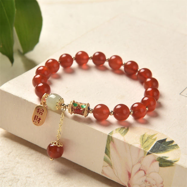 Buddha Stones Natural Red Agate Jade Confidence Fortune Blessing Charm Bracelet Bracelet BS Red Agate(Confidence♥Calm)