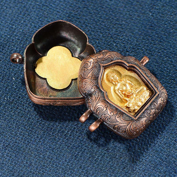 Buddha Stones Tibetan Gold Buddha Double Dorje Copper Serenity Ghau Prayer Box Necklace Pendant Necklaces & Pendants BS 7