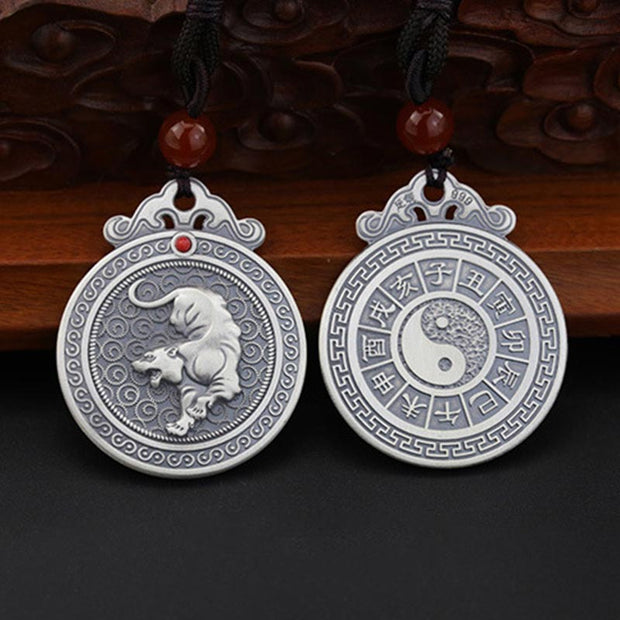Buddha Stones 999 Sterling Silver Chinese Zodiac Yin Yang Balance Necklace Pendant Necklaces & Pendants BS Tiger