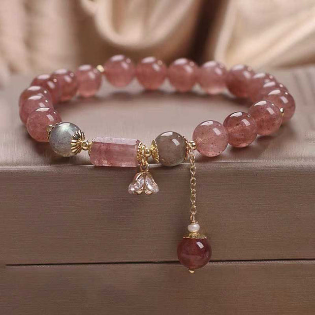 Buddha Stones Natural Strawberry Quartz Zircon Flower Positive Charm Bracelet Bracelet BS Strawberry Quartz(Love♥Healing)(Wrist Circumference 15-17cm)