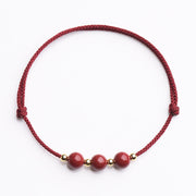 Buddha Stones Natural Lucky Cinnabar Bead Blessing String Bracelet Anklet