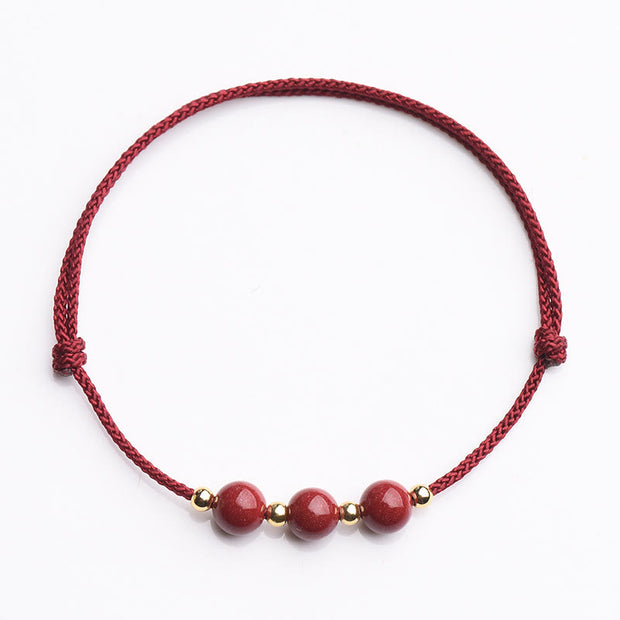 Buddha Stones Natural Lucky Cinnabar Bead Blessing String Bracelet Anklet Bracelet BS 19