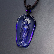Buddha Stones Ksitigarbha Buddha Liuli Crystal Serenity Amulet Necklace Pendant Necklaces & Pendants BS Blue Standing Ksitigarbha