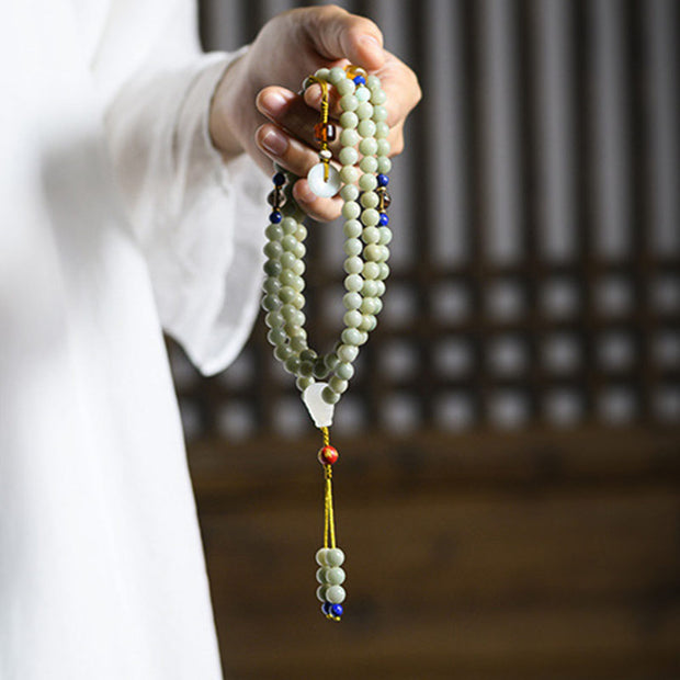 Buddha Stones 108 Beads Bodhi Seed Jade Prosperity Blessing Bracelet Mala Mala Bracelet BS 8