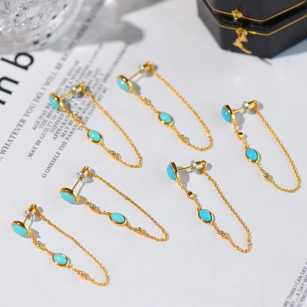 Buddha Stones Retro Turquoise Bead Protection Drop Long Tassel Earrings Earrings BS 7