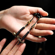 Buddha Stones Tibetan Black Onyx Hetian Jade 108 Mala Beads Fortune Bracelet Mala Bracelet BS 3