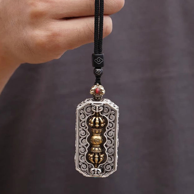 Buddha Stones Tibetan Om Mani Padme Hum Carved Dorje Vajra Rotatable Lotus Pattern Purity Rope Necklace Pendant Necklaces & Pendants BS 5