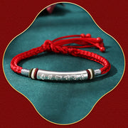 Buddha Stones 999 Sterling Silver Om Mani Padme Hum Protection Strength String Bracelet Bracelet BS 5