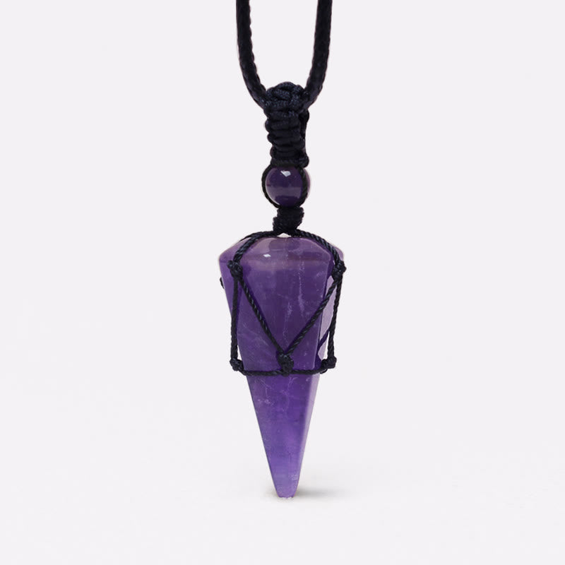 Buddha Stones Natural Stone Pointed Pendant Necklace Necklaces & Pendants BS Amethyst