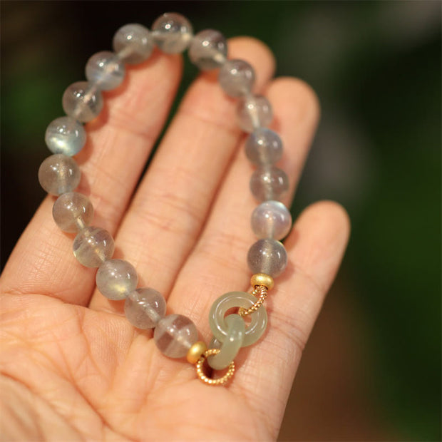 Buddha Stones Natural Moonstone Heitan Jade Peace Buckle Healing Bracelet Bracelet BS 2