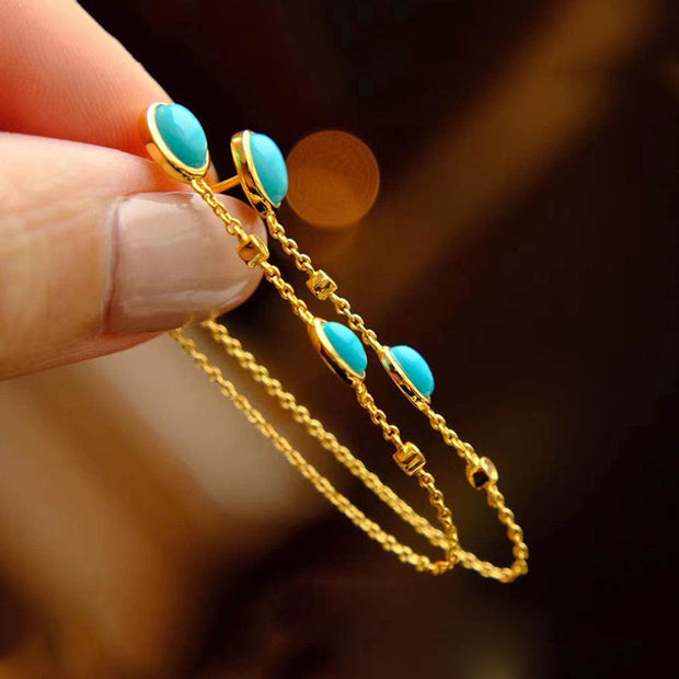 Buddha Stones Retro Turquoise Bead Protection Drop Long Tassel Earrings Earrings BS 6
