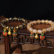 Buddha Stones Gold Swallowing Beast Family Charm Gold Silver Foil Liuli Glass Bead Blessings Bracelet