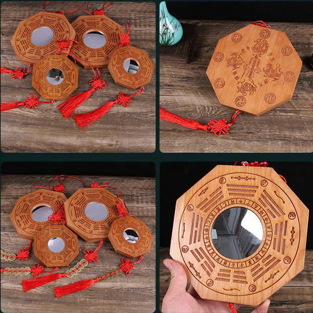 Buddha Stones Feng Shui Bagua Map Peach Wood Five-Emperor Coins Chinese Knotting Balance Energy Map Mirror Bagua Map BS 10