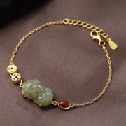 Buddha Stones Cyan Jade PiXiu Copper Coin Red Agate Success Chain Bracelet Bracelet BS 6