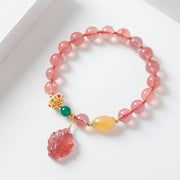 Buddha Stones Natural Strawberry Quartz Nine-Tailed Fox Healing Bracelet Bracelet BS Strawberry Quartz(Wrist Circumference 14-15cm)