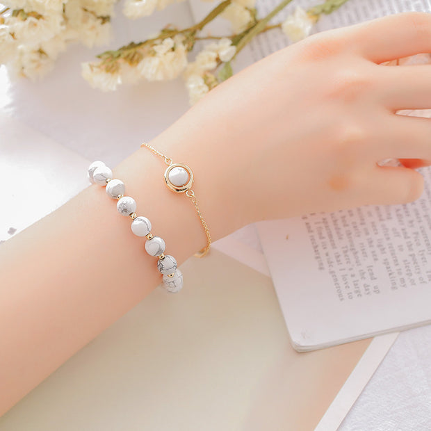 Buddha Stones Sun Stone Strawberry Quartz Crystal Positive Bracelet Bracelet BS White Turquoise