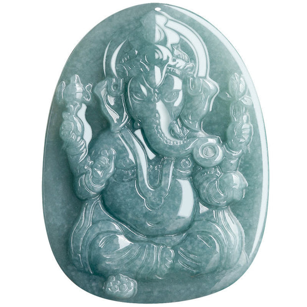 Buddha Stones Natural Jade Ganesh Ganpati Elephant Protection Amulet Necklace Pendant Necklaces & Pendants BS 9