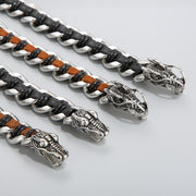Buddha Stones Dragon Leather Titanium Steel Protection Luck Braided Bracelet