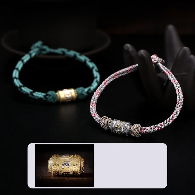 Buddha Stones 925 Sterling Silver Om Mani Padme Hum Prayer Wheel Luck Strength Red String Bracelet Bracelet BS 15