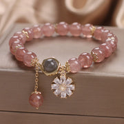 Natural Strawberry Quartz Crystal Daisy Flower Charm Positive Healing Bracelet Bracelet BS 3