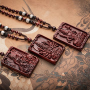 Buddha Stones Chinese Zodiac Natal Buddha Small Leaf Red Sandalwood Protection Necklace Pendant