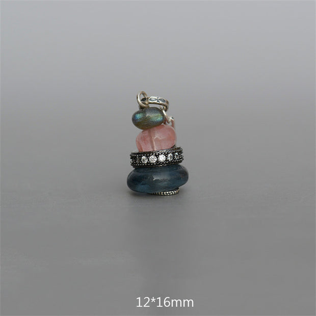 Buddha Stones Zen Cairn Labradorite Various Crystals Calm Pendant Necklace Necklaces & Pendants BS Black Glitter Stone&Pink Crystal&Glass Bead Pendant 12*16mm