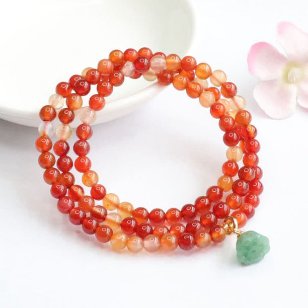 Buddha Stones Natural Red Agate Jade Lotus Confidence Blessing Auspicious Bracelet Bracelet BS 4