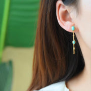 Buddha Stones Retro Turquoise Bead Protection Drop Long Tassel Earrings