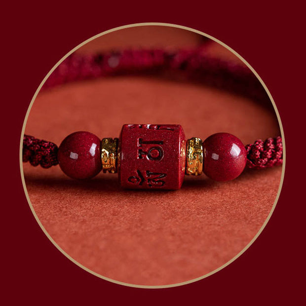Buddha Stones Tibet Cinnabar Om Mani Padme Hum Engraved Blessing Braided Bracelet Bracelet BS 8