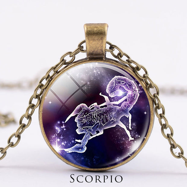12 Constellations of the Zodiac Moon Starry Sky Protection Blessing Necklace Pendant Necklaces & Pendants BS DarkGoldenrod Scorpio