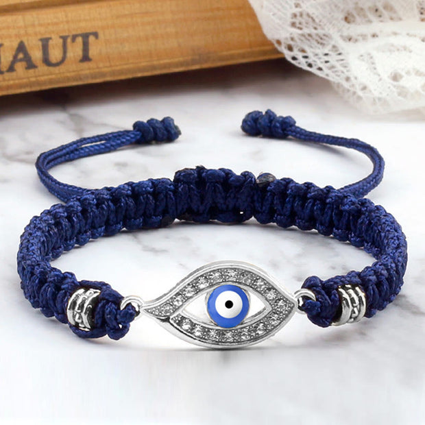 Buddha Stones Evil Eye Keep Away Evil Spirits String Bracelet Bracelet BS Navy Blue&Blue Evil Eye Silver Border