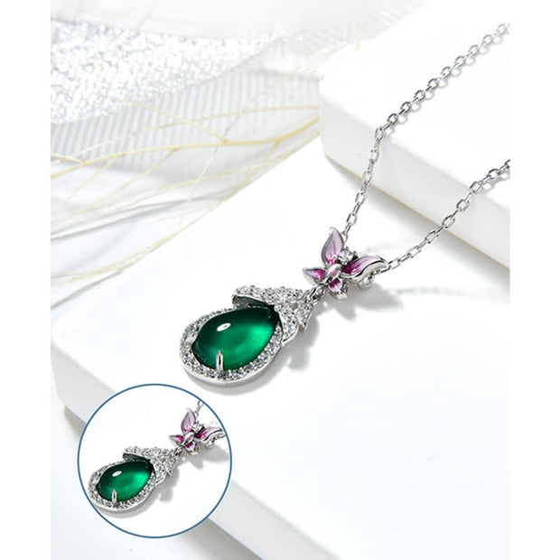 Buddha Stones 925 Sterling Silver Green Chalcedony Butterfly Zircon Courage Necklace Pendant Necklaces & Pendants BS 7