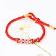 Buddha Stones Handmade Three Peach Blossoms Luck Eight Strands Braided String Bracelet Bracelet BS Red(Wrist Circumference 14-19cm)