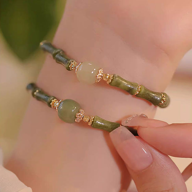 Buddha Stones 14K Copper Plated Peridot Hetian Jade Bamboo Pattern Luck Bracelet Bracelet BS 9