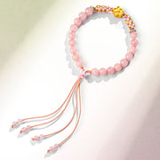 Buddha Stones 999 Sterling Silver Natural Red Agate Pink Crystal Cherry blossom Bracelet Bracelet BS 4