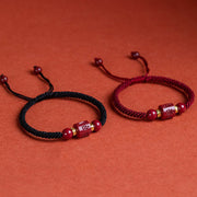Buddha Stones Tibet Cinnabar Om Mani Padme Hum Engraved Blessing Braided Bracelet Bracelet BS 1