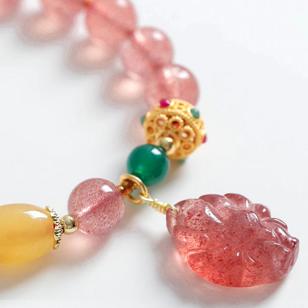 Buddha Stones Natural Strawberry Quartz Nine-Tailed Fox Healing Bracelet Bracelet BS 8